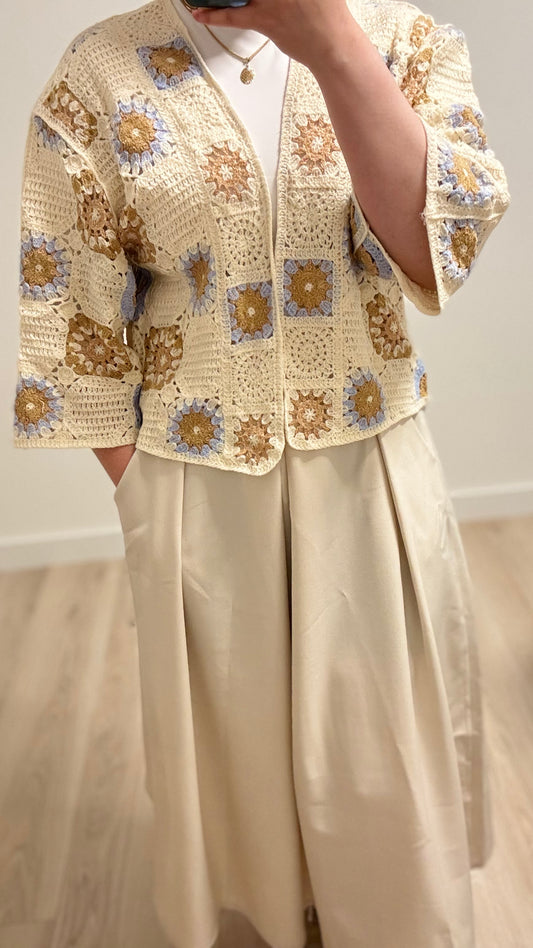 Crochet top beige/light blue